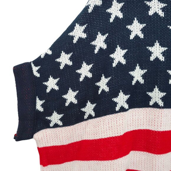Janice Apparel Open Front Knit Cardigan Poncho ONE SIZE American Flag Pattern - Picture 14 of 16